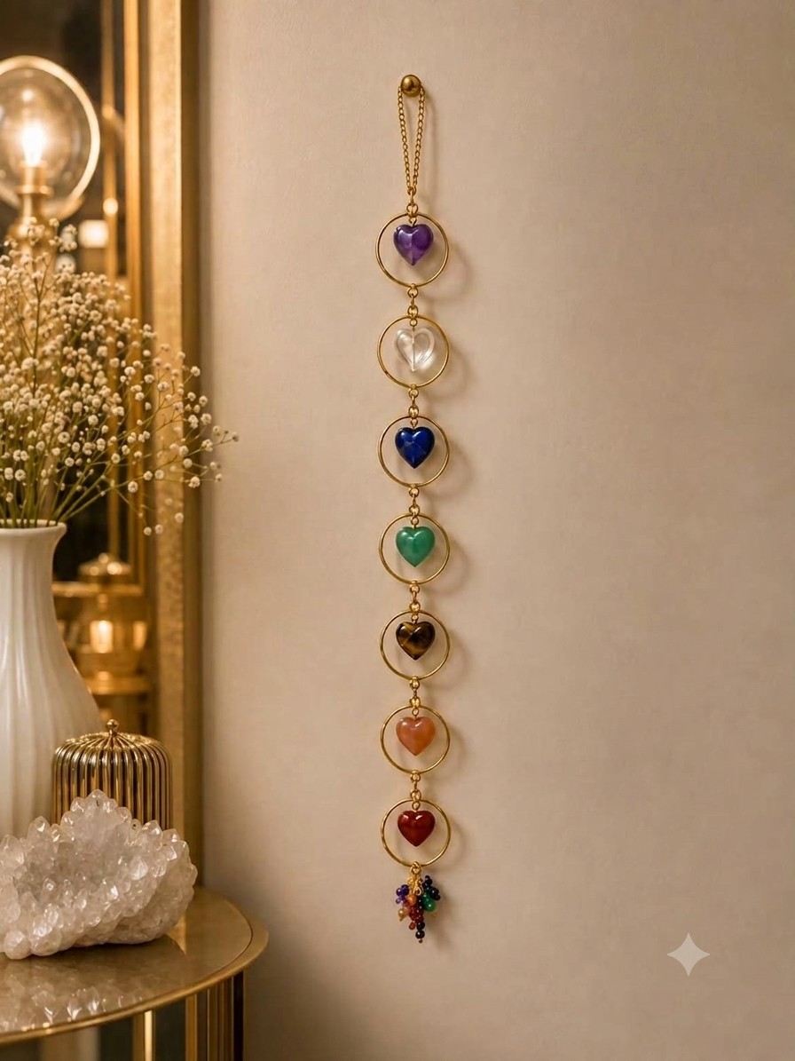 7 Chakra Hearts Wall Hanger | Natural Crystal Décor – Youteek 2 Handcrafted 7 Chakra Hearts Wall Hanger with 100% natural crystals. Supports chakra balancing, meditation and positive energy. Beautiful for home, office, yoga spaces and as a spiritual gift. 7 Chakra Hearts Wall Hanger