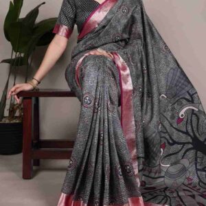 Pure Tasar Silk Printed Saree with Viscose Border | YNF7044
