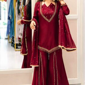 Roman Glass Real Mirror Work Kurti Plazzo Set | JF-054