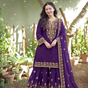 Premium NC Moss Silk Embroidered Kurti Sharara Set with Dupatta | LC 1508