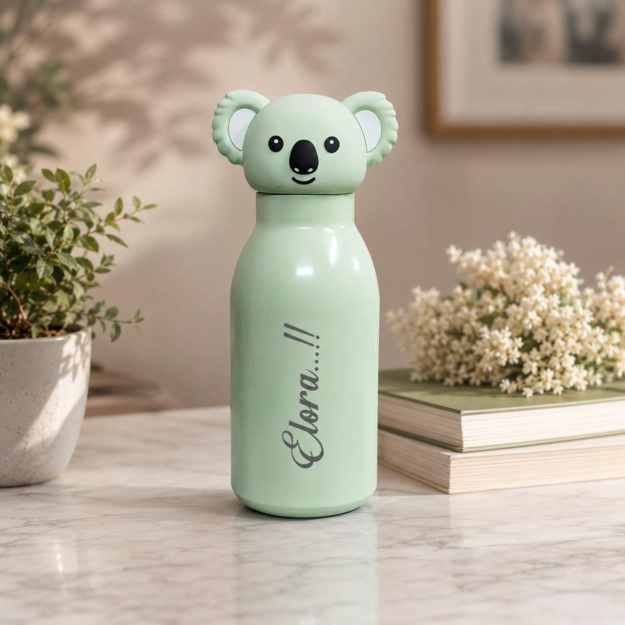 Animal Theme Customised Flask | 450 ML Stainless Steel – Youteek 3 Animal Theme Customised Flask – Stainless steel flask with silicon animal cap/head and straw. 450 ML capacity. Any name can be customised. Available in 5 themes. Making time 3 days. Animal Theme Customised Flask