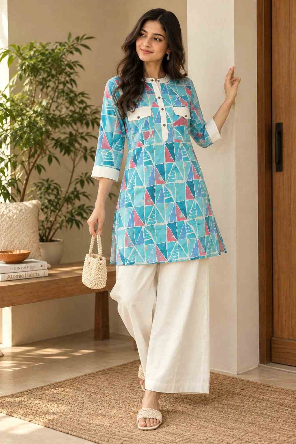 Classy Geometric Co-ord Set | Fully Printed Cotton – Youteek 2 Classy Geometric Co-ord Set – Finest cotton fully printed top and pants with geometric design. Top length 28 inches, pants 38 inches. Sizes S to 6XL (36 to 52 chest). Ready to dispatch. Classy Geometric Co-ord Set | Fully Printed Cotton – Youteek - Image 2