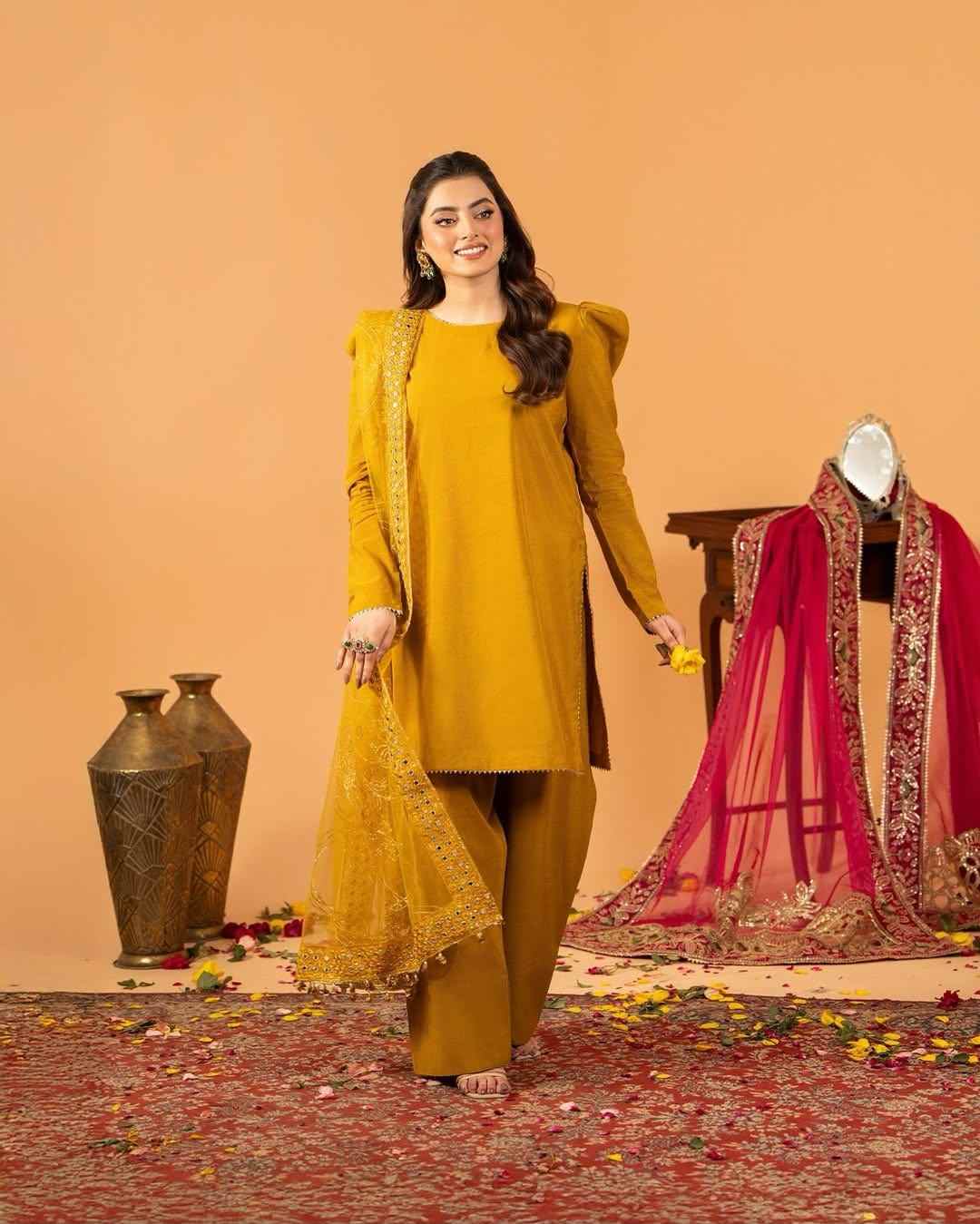 Crepe Silk Farshi Salwar Set | Party Wear Look | Fully Stitched 4 Designer Party Wear Crepe Silk Farshi Salwar Set with fancy lace border work and sequence embroidered butterfly net dupatta. Fully stitched. Size S to XXL. Ready to ship. Crepe Silk Farshi Salwar Set | Party Wear Look | Fully Stitched - Image 4