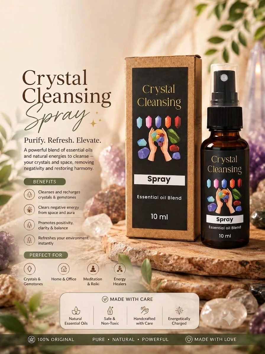 Crystal Cleansing Spray | Natural Essential Oil Spray – Youteek 1 Crystal Cleansing Spray – powerful blend of natural essential oils to cleanse crystals, gemstones and space. Helps clear unwanted energy, promote positivity and restore harmony. 10 ml, handcrafted & energetically charged. Crystal Cleansing Spray