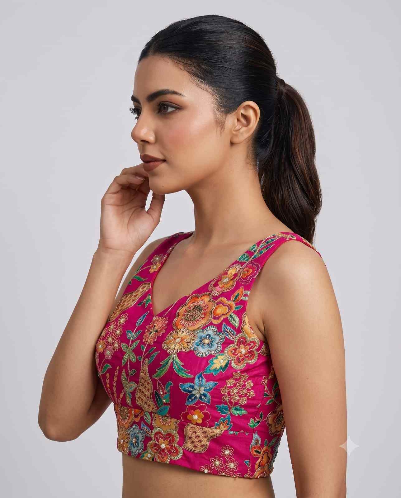 Embroidered Sequins Blouse | Pure Viscose Sweetheart Neck – Youteek 4 Elegant Embroidered Sequins Blouse in pure viscose with intricate embroidery and sequin detailing. Sweetheart neck, free size (fits 36–42 inches). Fully stitched and ready to wear. Available in 4 colours. Embroidered Sequins Blouse