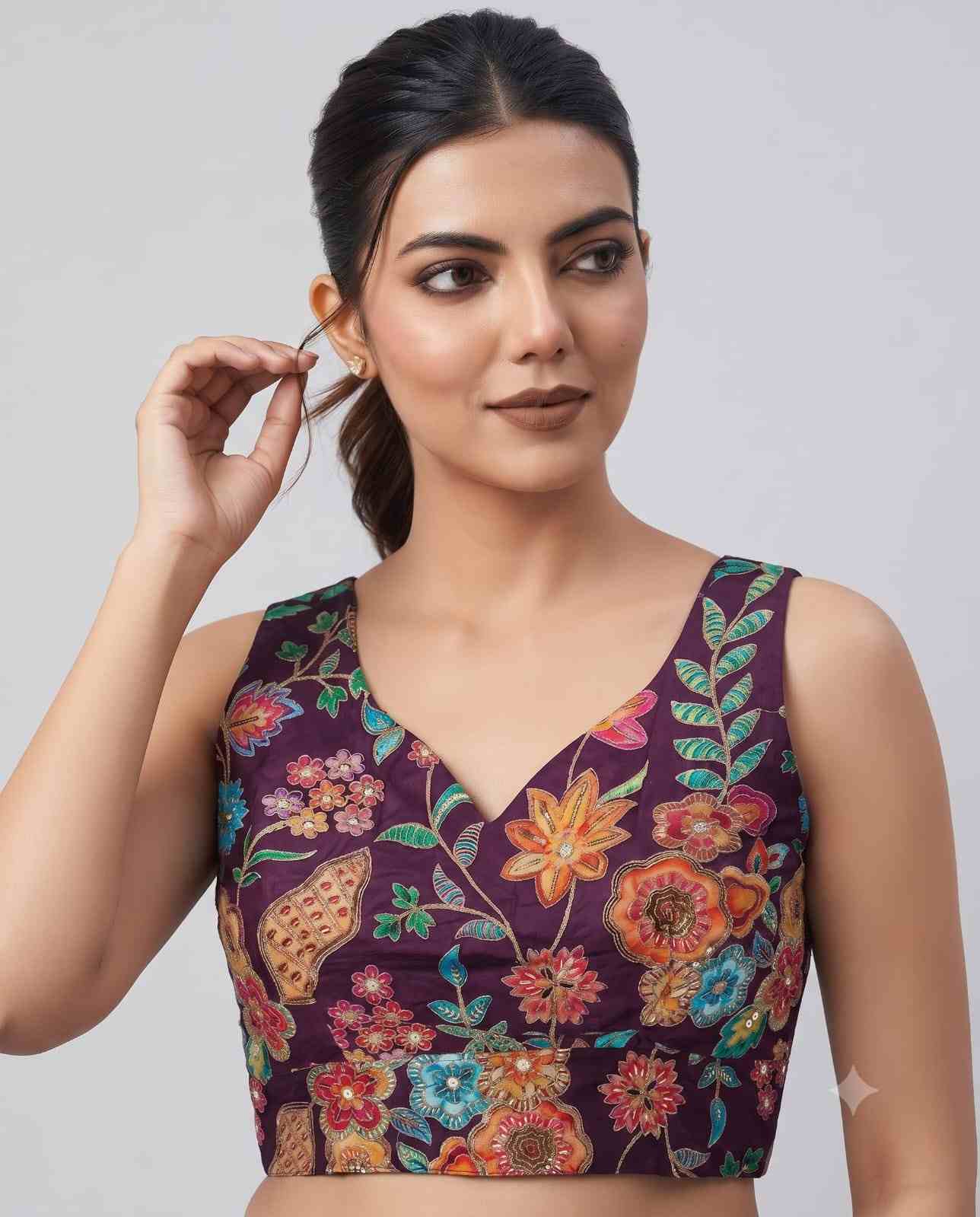 Embroidered Sequins Blouse | Pure Viscose Sweetheart Neck – Youteek 3 Elegant Embroidered Sequins Blouse in pure viscose with intricate embroidery and sequin detailing. Sweetheart neck, free size (fits 36–42 inches). Fully stitched and ready to wear. Available in 4 colours. Embroidered Sequins Blouse | Pure Viscose Sweetheart Neck – Youteek - Image 3
