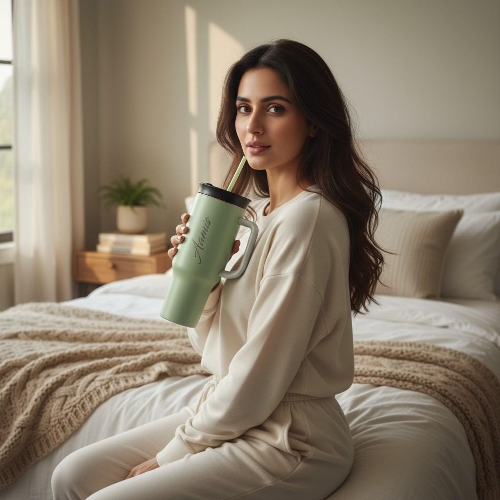 Insulated 2 in 1 Tumbler | 1200 ML Sipper + Straw – Youteek 2 Insulated 2 in 1 Tumbler – High quality insulated tumbler with Sipper + Straw lid. 1200 ML capacity. Any name can be customised. Available in Magenta Pink, Mustard Yellow, Purple & Army Green. Making time 1–2 days. ₹830 including shipping. Insulated 2 in 1 Tumbler | 1200 ML Sipper + Straw – Youteek - Image 2