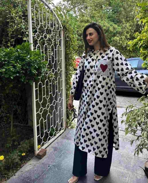 Rayon Heart Printed Kurta Pant Set