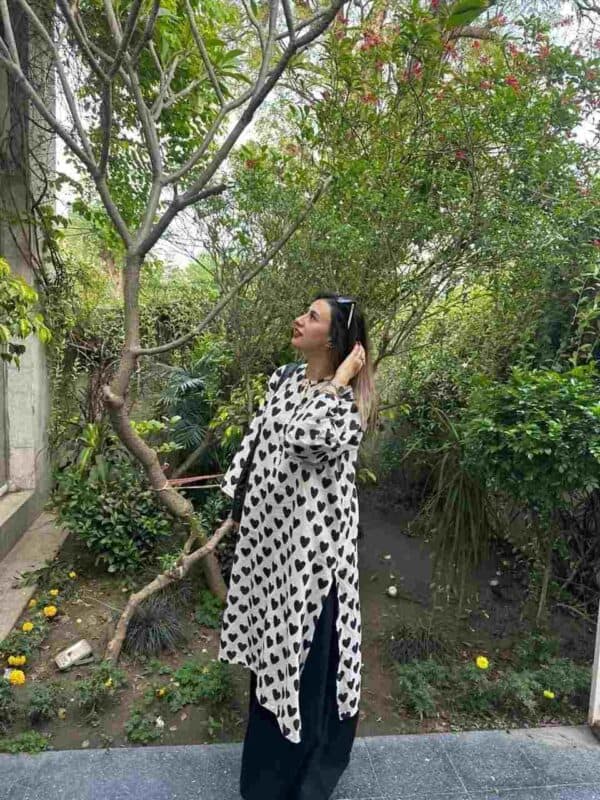 Rayon Heart Printed Kurta Pant Set