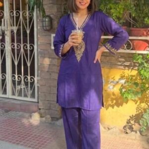 Royal Purple Embroidered Kurta Set