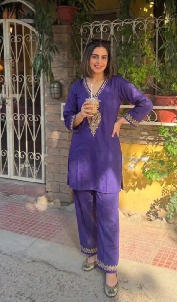Royal Purple Embroidered Kurta Set