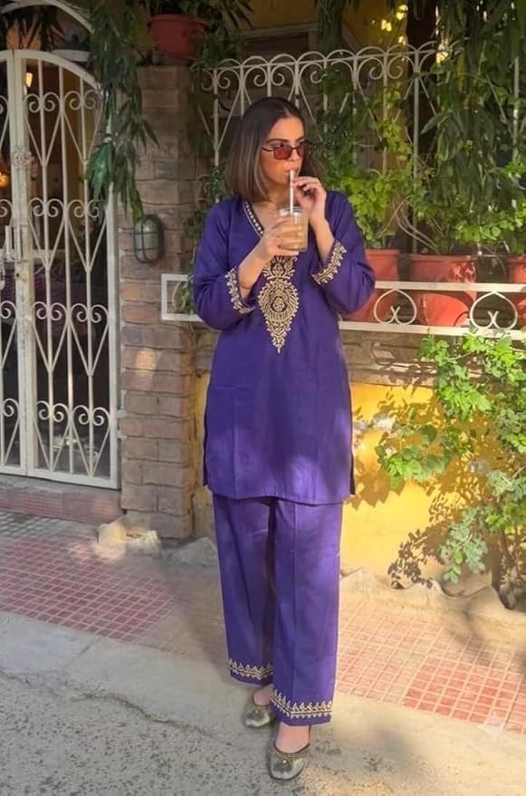 Royal Purple Embroidered Kurta Set | Pure Cotton – Youteek 2 Royal Purple Embroidered Kurta Set – Pure cotton straight kurta with matching pants and elegant embroidery. Ideal for office, casual and ethnic wear. Plus sizes available from M to 6XL. Royal Purple Embroidered Kurta Set | Pure Cotton – Youteek - Image 2