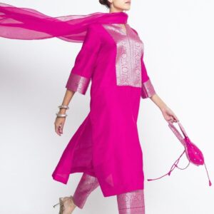 Silver Foil Print Cotton Silk Suit