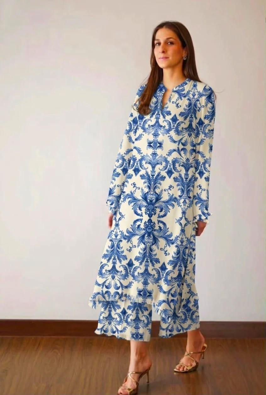Soft Crepe Co-ord Set | Elegant Long Top Pants – Youteek 1 Soft Crepe Co-ord Set – Crafted from soft crepe with elongated top and tailored bottoms. Graceful silhouette and understated elegance. Top 46-48 inches, pants 38 inches. Sizes M to 5XL. Ready to dispatch. Soft Crepe Co-ord Set