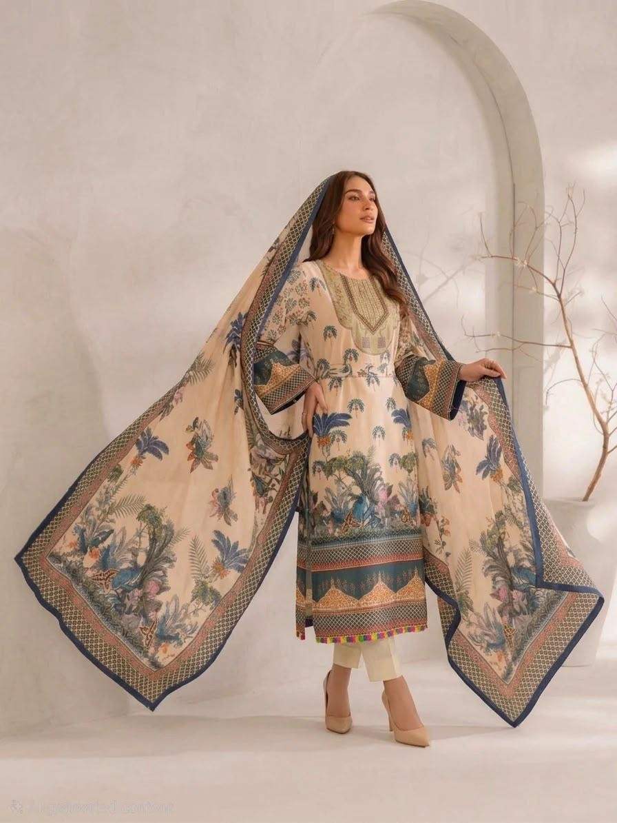 Soft Crepe Printed 3 Piece Suit | Fully Printed – Youteek 2 Soft Crepe Printed 3 Piece Suit – Finest soft crepe fully printed top, pants and dupatta (2.25 mtr). Top length 46 inches, pants 38 inches. Sizes M to XXL (38 to 44 chest). Limited pieces left. Ready to dispatch. Soft Crepe Printed 3 Piece Suit | Fully Printed – Youteek - Image 2