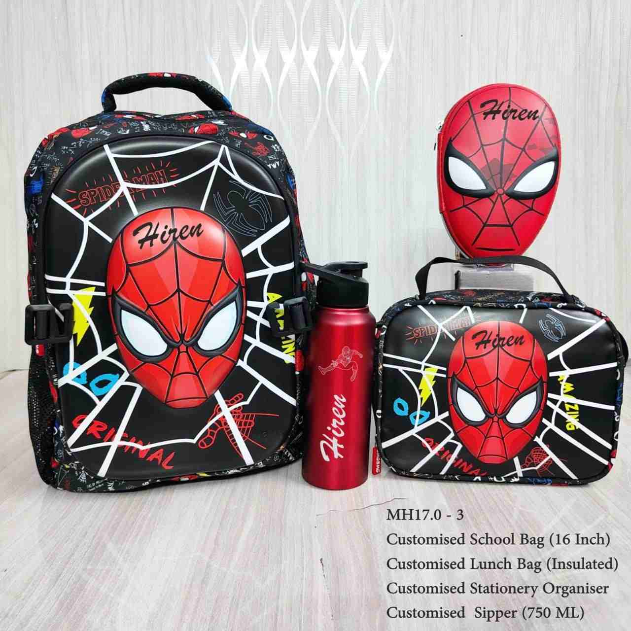 Spider-Man Customised School Bag Hamper | 16 Inch – Youteek 3 Spider-Man Customised School Bag Hamper – Premium 16 inch school bag with name customisation + insulated lunch bag and more combo options. High quality print & durable material. Making time 1–2 days. Any name can be customised. Spider-Man Customised School Bag Hamper | 16 Inch – Youteek - Image 3