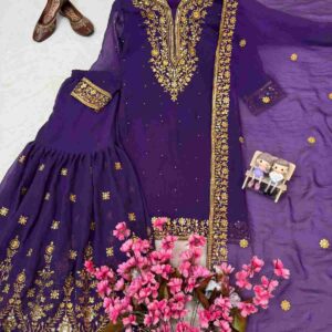 Premium NC Moss Silk Embroidered Kurti Sharara Set with Dupatta | LC 1508