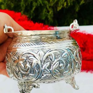 Antique German Silver Mini Urli | Flower Carving Basket