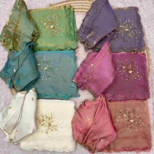 Soft Fandy Satin Handwork Saree | Khatli Cut Dena with Arco Border