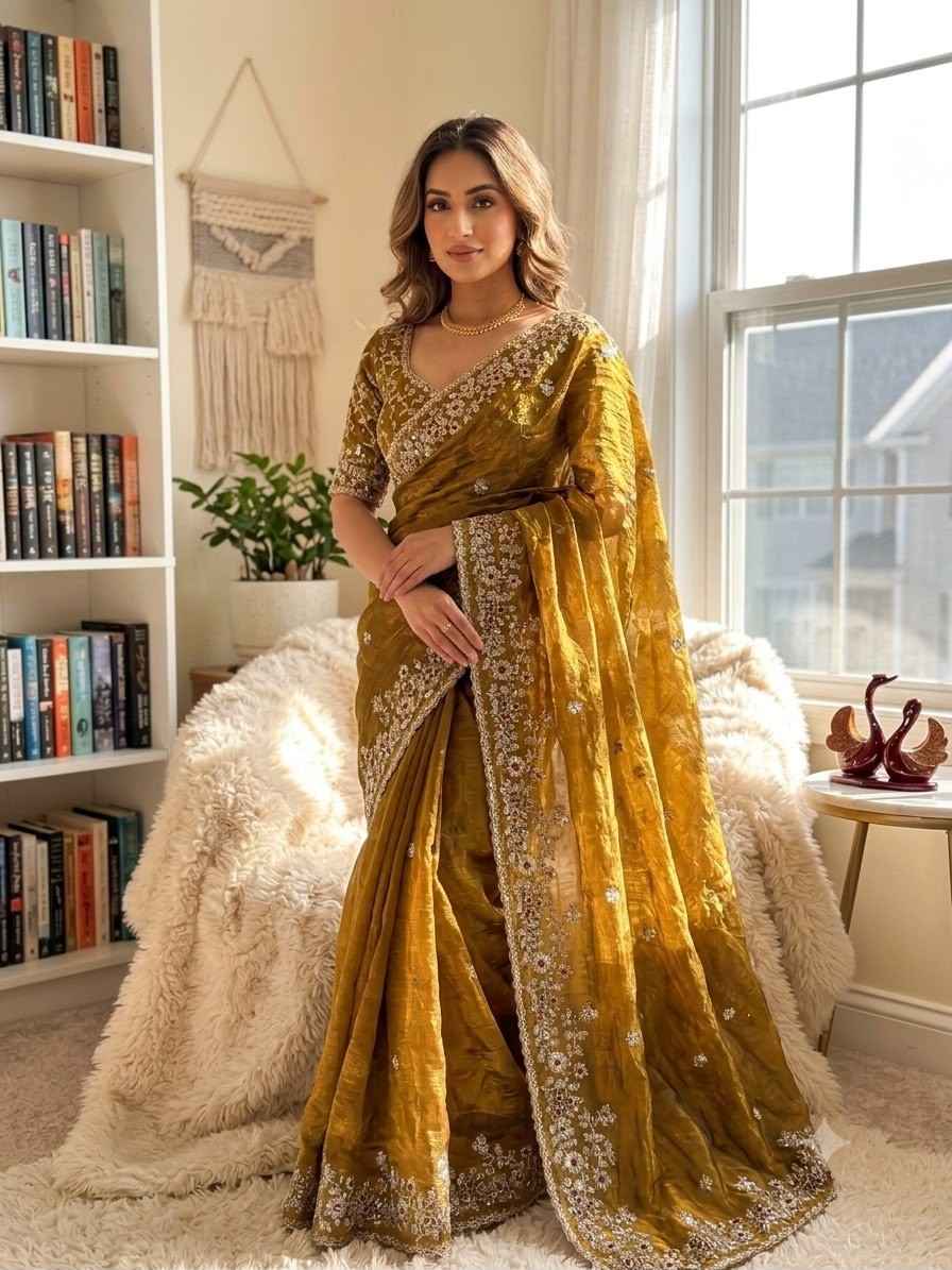 Frendy Chiffon Sequence Embroidery Saree 6 Trending designer party wear Frendy Chiffon saree featuring intricate sequins floral embroidery work across the drape, available in 13 vibrant colors. Includes a matching unstitched Frendy Chiffon blouse piece with heavy sequins work. Frendy Chiffon Sequence Embroidery Saree | NC-5461
