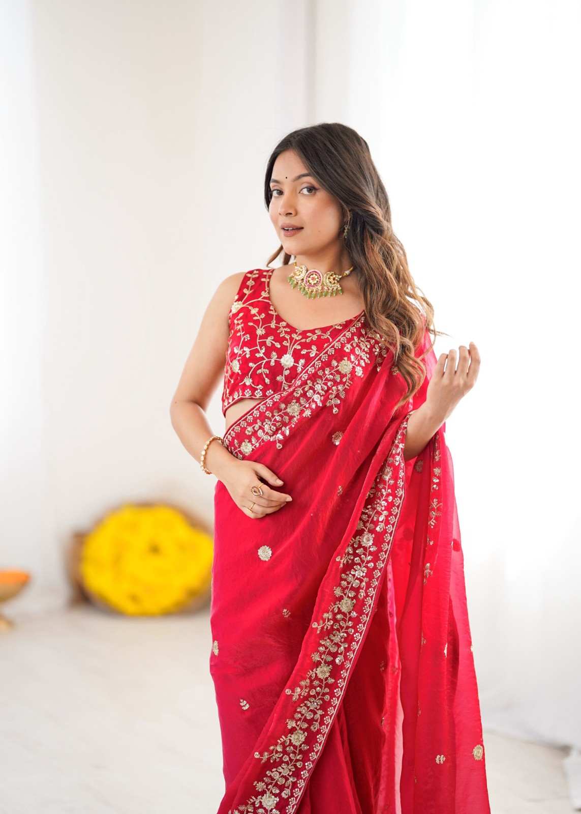 Heavy Fendy Silk Sequin Saree | Thread Embroidery SP-89 1 Heavy fendy silk saree with elegant thread and sequin embroidery. Length 5.5 meters, weight about 950 grams. Unstitched blouse with inner lining, 0.80 meter. Product code SP-89. Heavy Fendy Silk Sequin Saree | Thread Embroidery SP-89