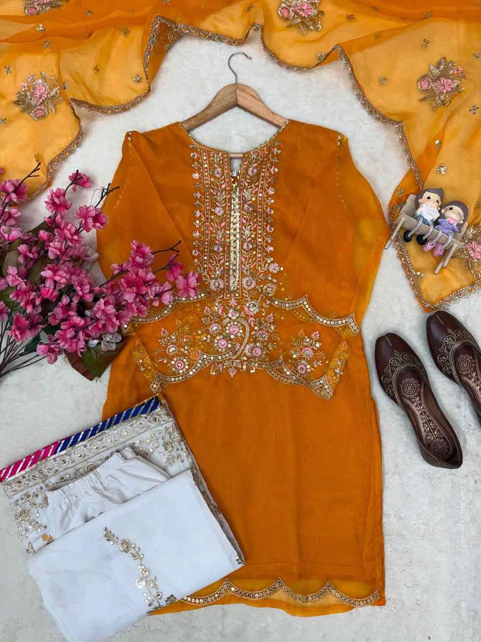 Organza Silk Sequence Kurti Set | Palazzo and Dupatta 3 Organza Silk Sequence Kurti Set by Youteek – 5mm sequence and zari with gotapatti lace. Fully stitched XL and XXL. Shop now at Youteek. Organza Silk Sequence Kurti Set