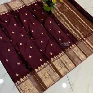 banaras soft silk copper zari thilagam butta saree