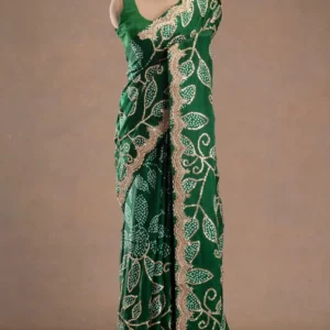 bottle green gajji silk bandhani saree