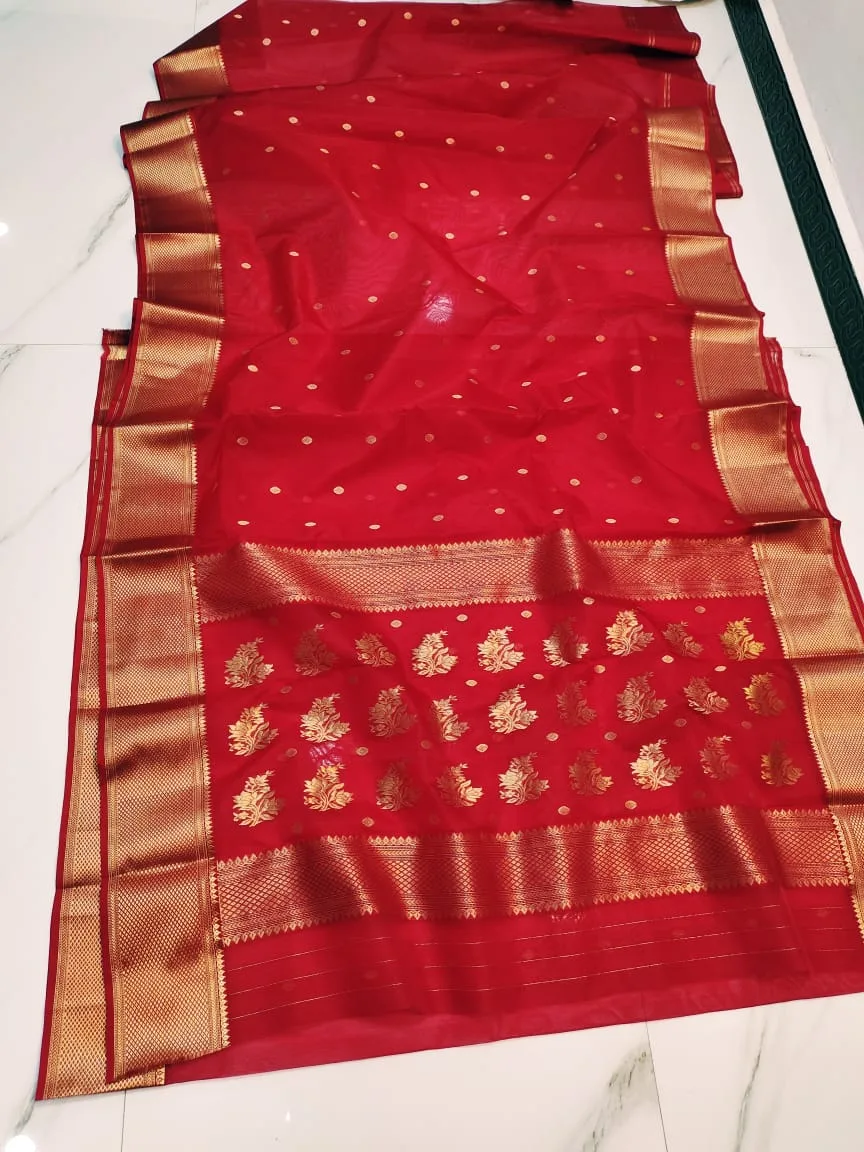 Bridal Chanderi Katan Silk Saree | Original Pure Handloom | Youteek 2 Original bridal handloom Chanderi katan silk saree in pure silk with rich zari work. Light heritage drape for wedding and festive wear. Free shipping across India. bridal chanderi katan silk saree