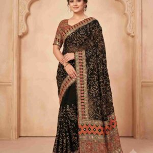 Pure Ajrakh Mirror Work Saree | Satin Viscose Silk with 1600 Mirrors