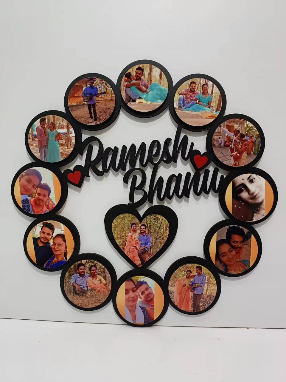 Customised Wall Hanging Frame | 14 and 18 Inch Photo Frame 2 Customised wall hanging frame in two sizes: 14x14 inch at ₹850 and 18x18 inch at ₹999. Add your own photos. Making time 4 working days. Customised Wall Hanging Frame