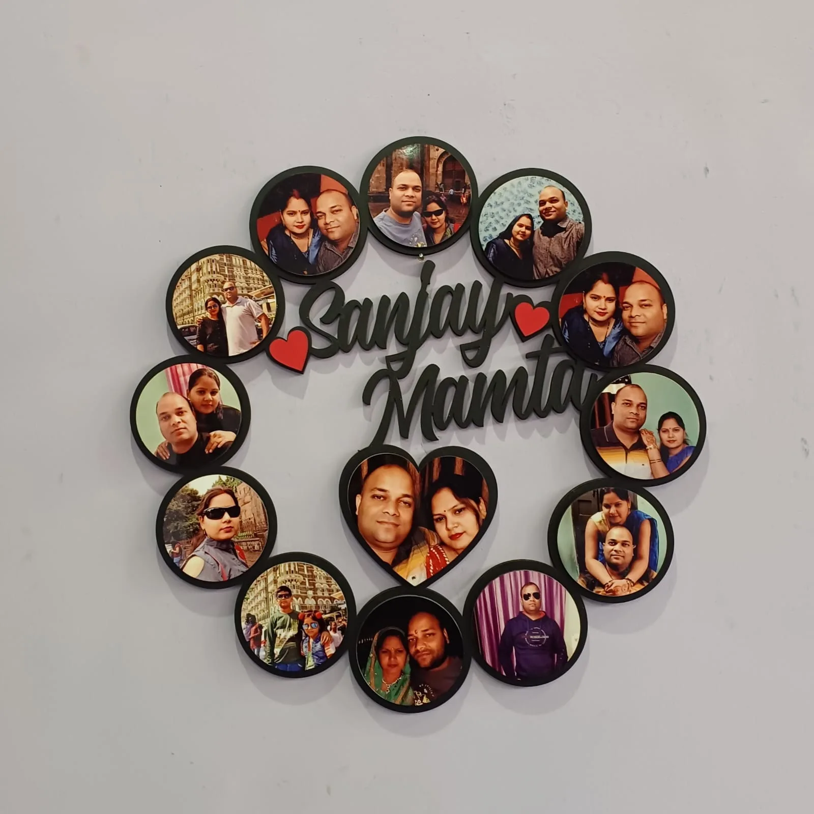 Customised Wall Hanging Frame | 14 and 18 Inch Photo Frame 1 Customised wall hanging frame in two sizes: 14x14 inch at ₹850 and 18x18 inch at ₹999. Add your own photos. Making time 4 working days. Customised Wall Hanging Frame