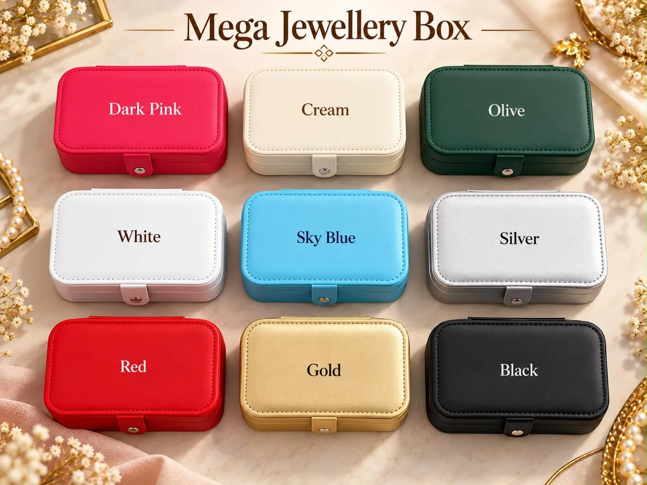 Customized Name Travel Jewellery Box 4x6 | Youteek 2 Personalized customized name mega jewellery box, size 4x6 inch. Available in 9 colours. Compact for travel and vanity jewellery storage. customized name travel jewellery box 4x6