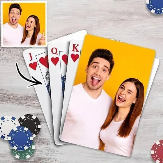 Customized Playing Cards with Photos for Anniversary | Youteek 5 Customized playing cards with your personal photos. Premium quality cards perfect as a thoughtful anniversary gift for husband, wife or partner. Unique keepsake with emotional value. customized playing cards with photos for anniversary