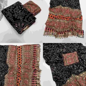 Pure Ajrakh Mirror Work Saree | Satin Viscose Silk with 1600 Mirrors