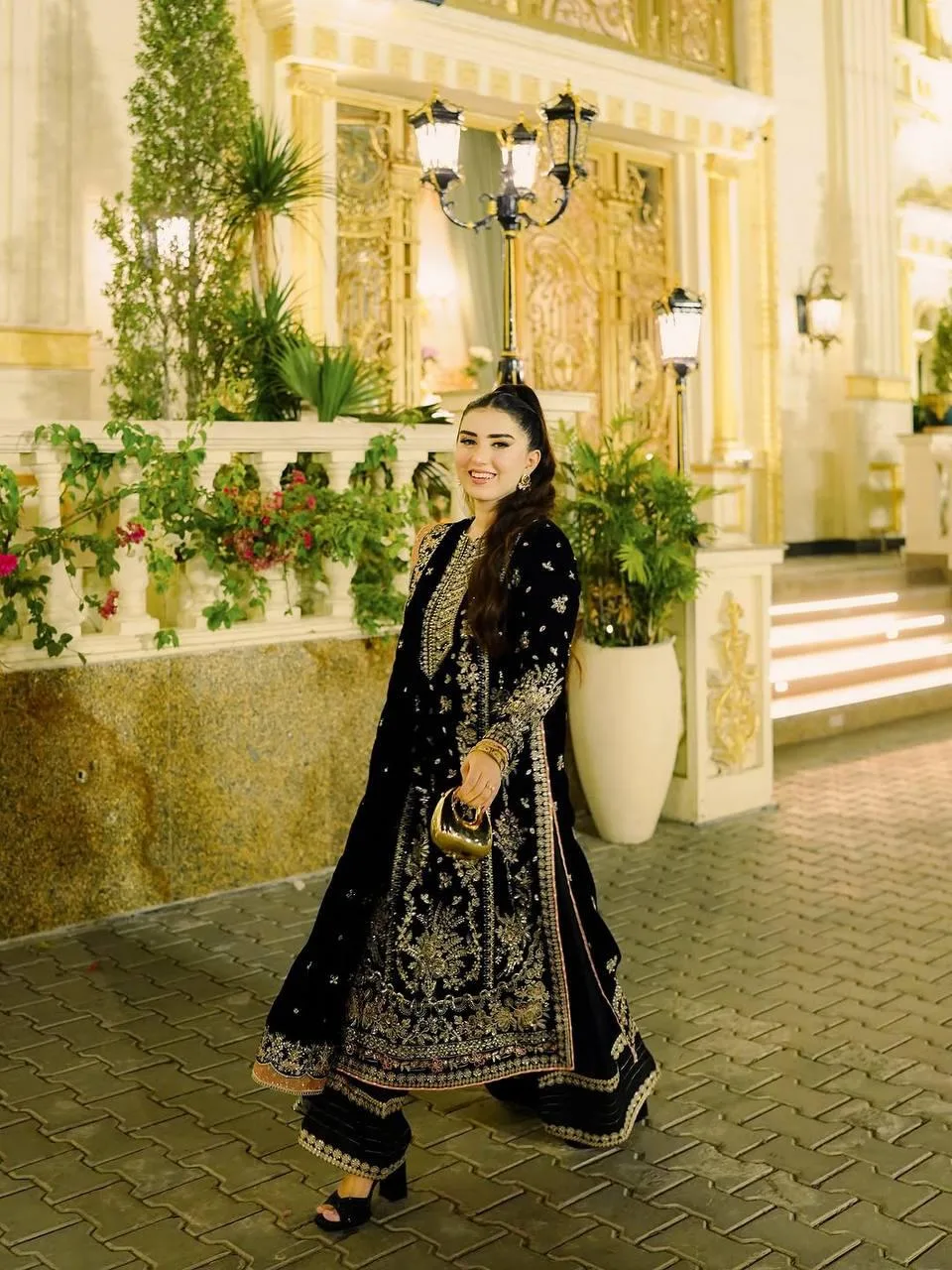 Designer Velvet Palazzo Suit Under 2000 | Youteek 4 Newly launched designer velvet palazzo suit in premium velvet. 5mm sequins and zari embroidery. Fully stitched M to XXL, kurti 46 inches with 3/4 sleeves, free size palazzo 39-40 inches, fancy lace border dupatta. designer velvet palazzo suit under 2000