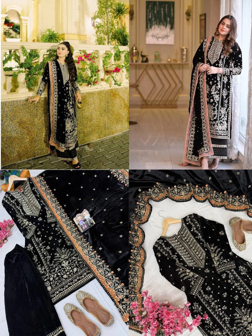 Designer Velvet Palazzo Suit Under 2000 | Youteek 1 Newly launched designer velvet palazzo suit in premium velvet. 5mm sequins and zari embroidery. Fully stitched M to XXL, kurti 46 inches with 3/4 sleeves, free size palazzo 39-40 inches, fancy lace border dupatta. designer velvet palazzo suit under 2000