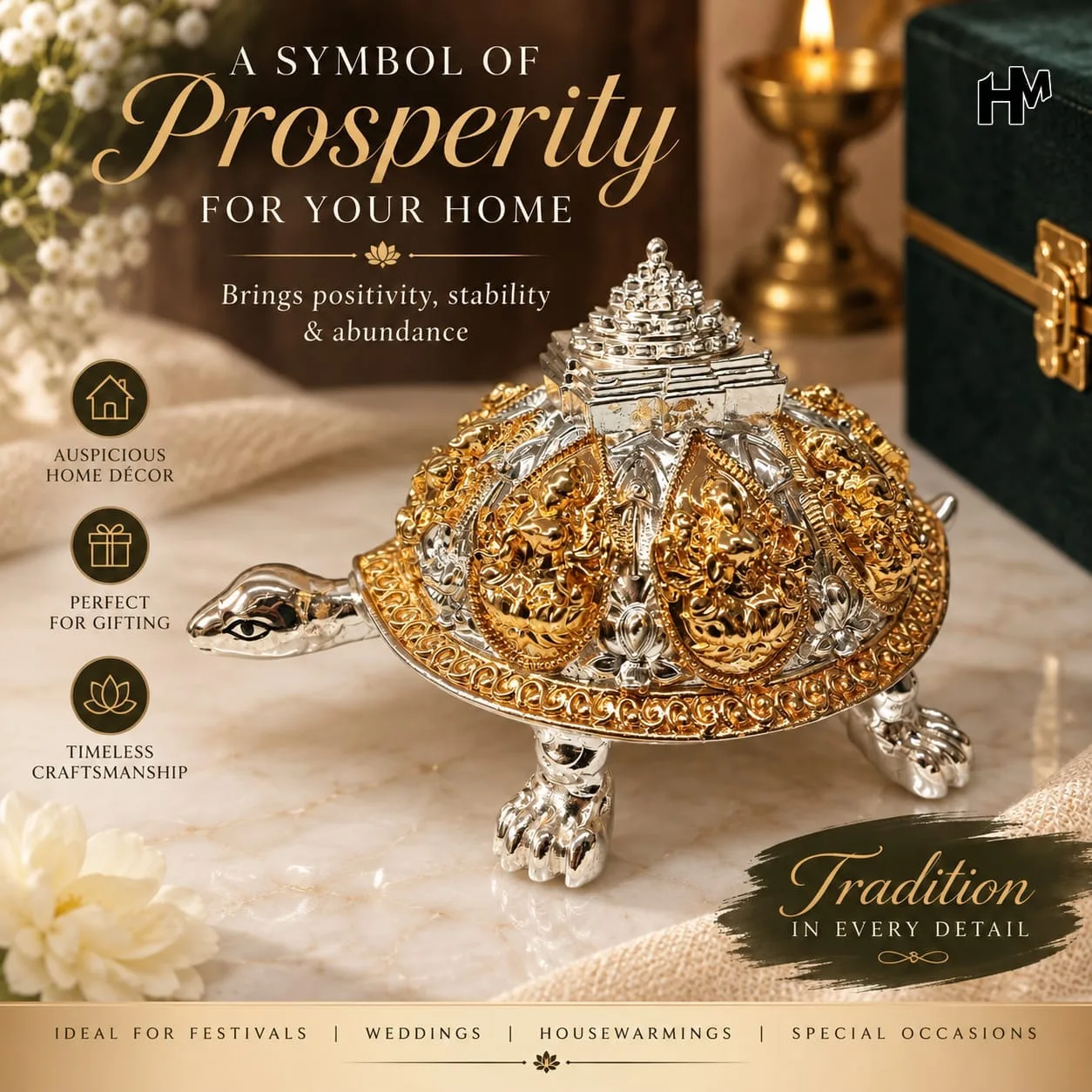 Dual Tone Ashtalakshmi Tortoise | Handcrafted 3.5 Inch 2 Handcrafted dual tone plated Ashtalakshmi tortoise, size 3.5 inches. Festive décor for pooja, home styling and gifting. Discount available on bulk orders. Dual Tone Ashtalakshmi Tortoise