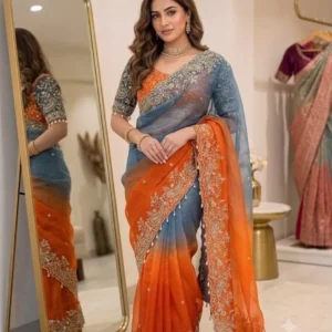 Fendy Satin Sequence Embroidery Saree