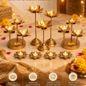 Festive Combo Set with Rangoli Stand Tealight Holder and Diyas