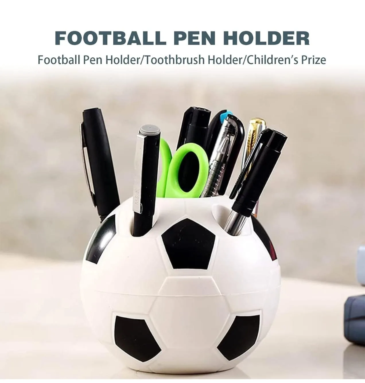 Football Shape Pen Stand for Study Table with Box | Youteek 3 Football shape pen stand for the study table in PVC plastic. Comes with a dedicated football theme box. Size as shown in pictures. Ideal for kids’ desks and return gifts. football pen stand for study table