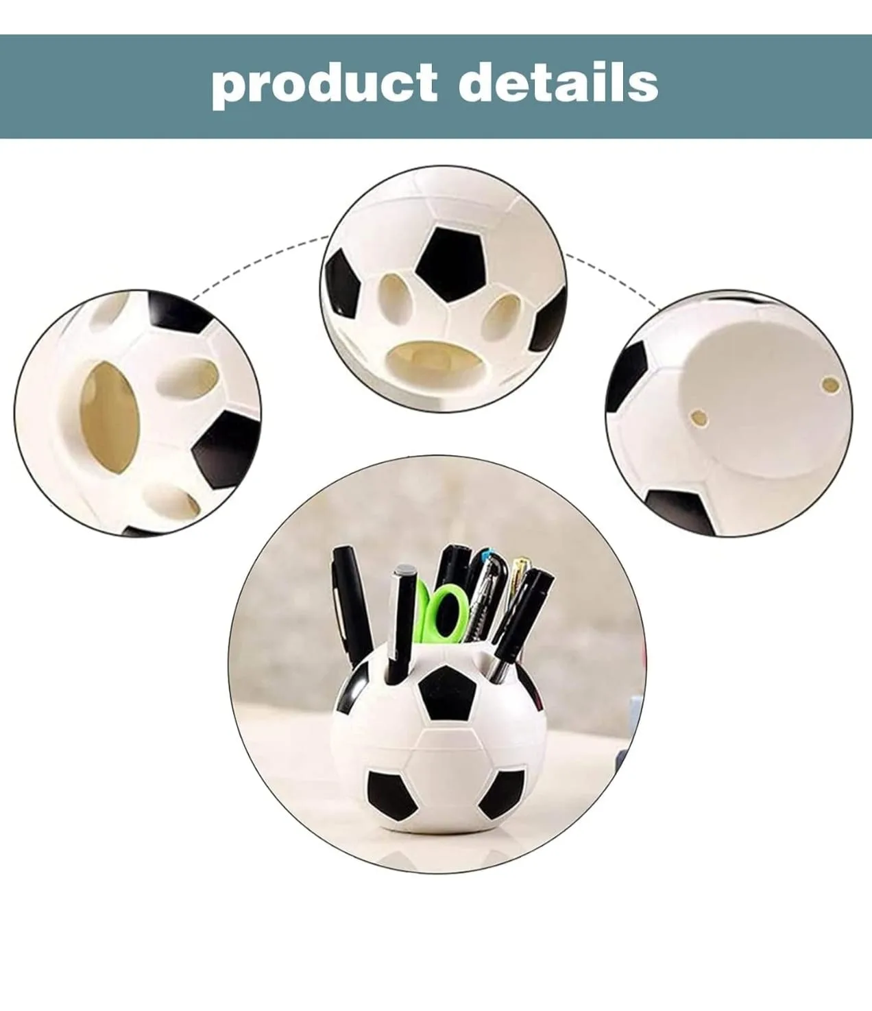 Football Shape Pen Stand for Study Table with Box | Youteek 1 Football shape pen stand for the study table in PVC plastic. Comes with a dedicated football theme box. Size as shown in pictures. Ideal for kids’ desks and return gifts. football pen stand for study table