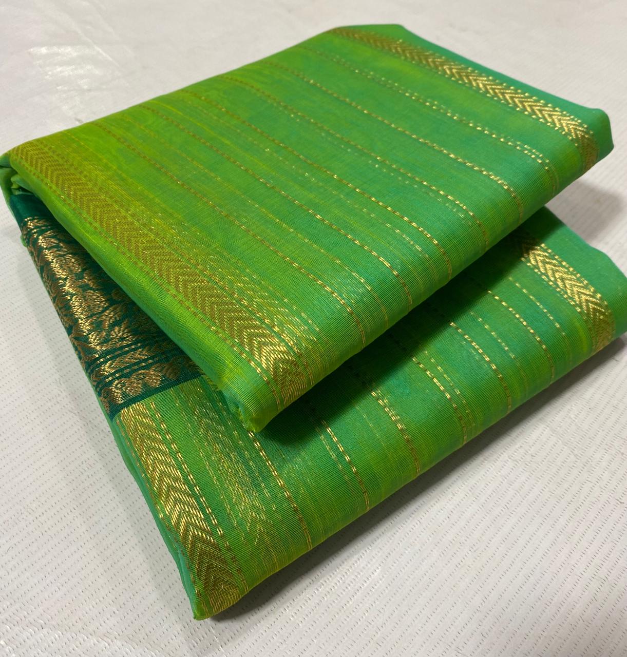 Green Katan Silk Saree for Wedding Trousseau | Original Handloom | Youteek 2 Original green katan silk saree for wedding trousseau in handloom Chanderi. Pure silk with zari work. Light drape for mehendi and bridal collections. Free shipping across India. green katan silk saree for wedding trousseau