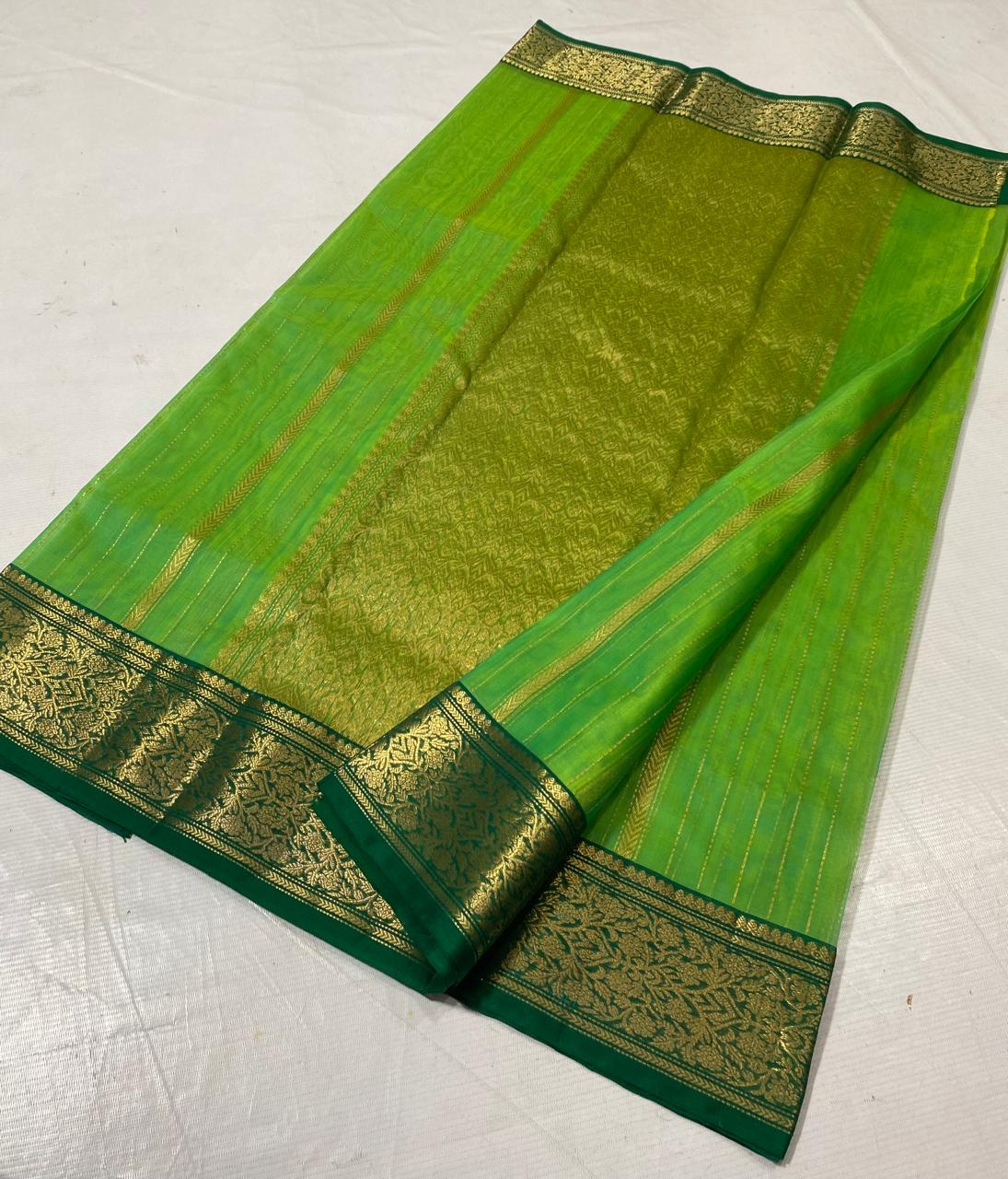 Green Katan Silk Saree for Wedding Trousseau | Original Handloom | Youteek 4 Original green katan silk saree for wedding trousseau in handloom Chanderi. Pure silk with zari work. Light drape for mehendi and bridal collections. Free shipping across India. green katan silk saree for wedding trousseau