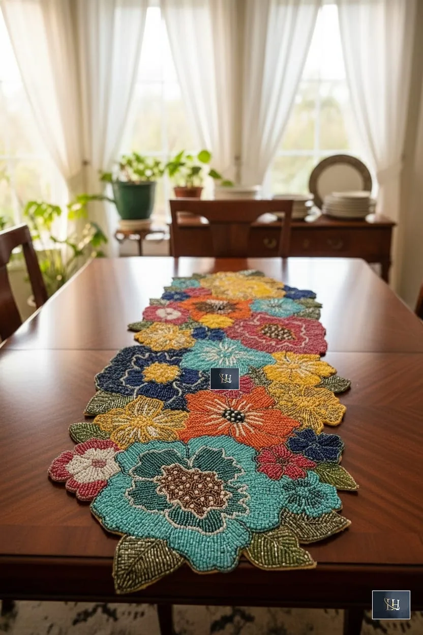 Handmade Beaded Table Runner (13x36 Inch) – Export Quality Handcrafted Beadwork 1 Export-quality handmade beaded table runner, about 13x36 inches. Handcrafted seed and glass beadwork with reinforced backing. For dining, coffee and console tables. Spot clean only. handmade beaded table runner 36 inch