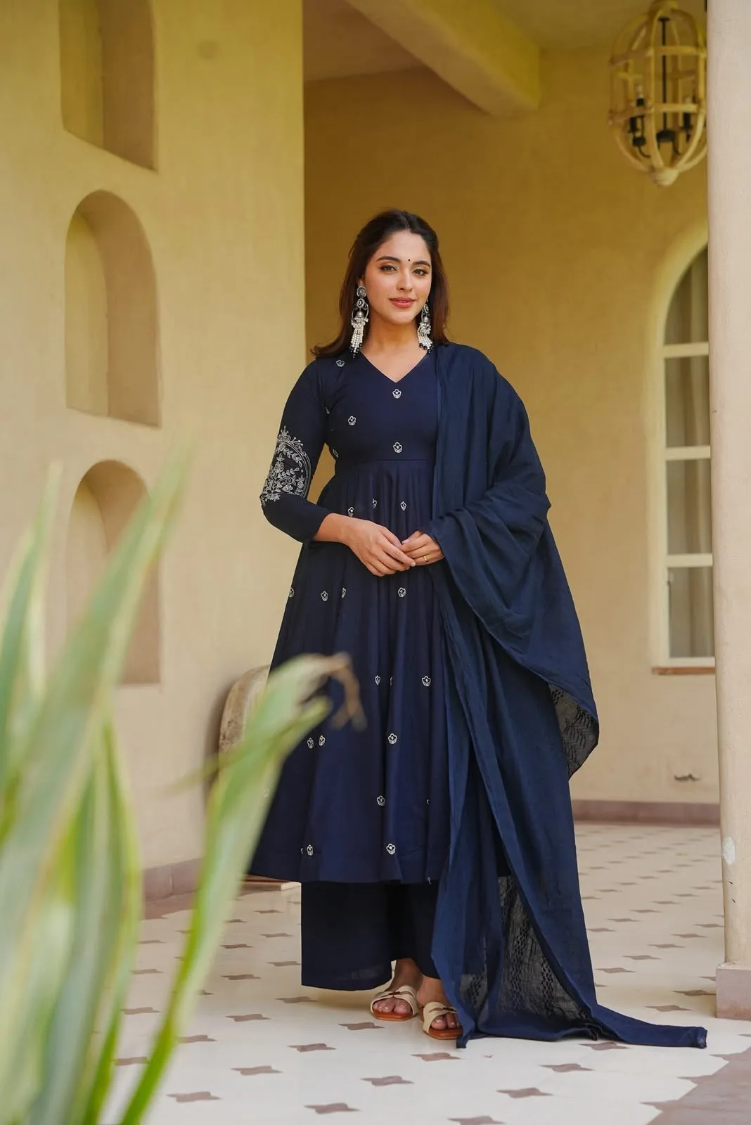 Heavy Roman Silk Embroidered Anarkali Suit Set | Youteek 2 Fully stitched heavy roman silk embroidered anarkali with 3.80 meter flair, length 47-48 inches and side zipper. Roman silk palazzo 40-41 inches. Embroidered faux georgette dupatta 2.30 meters. Sizes S to XXL. Weight about 950 gm. heavy roman silk embroidered anarkali suit