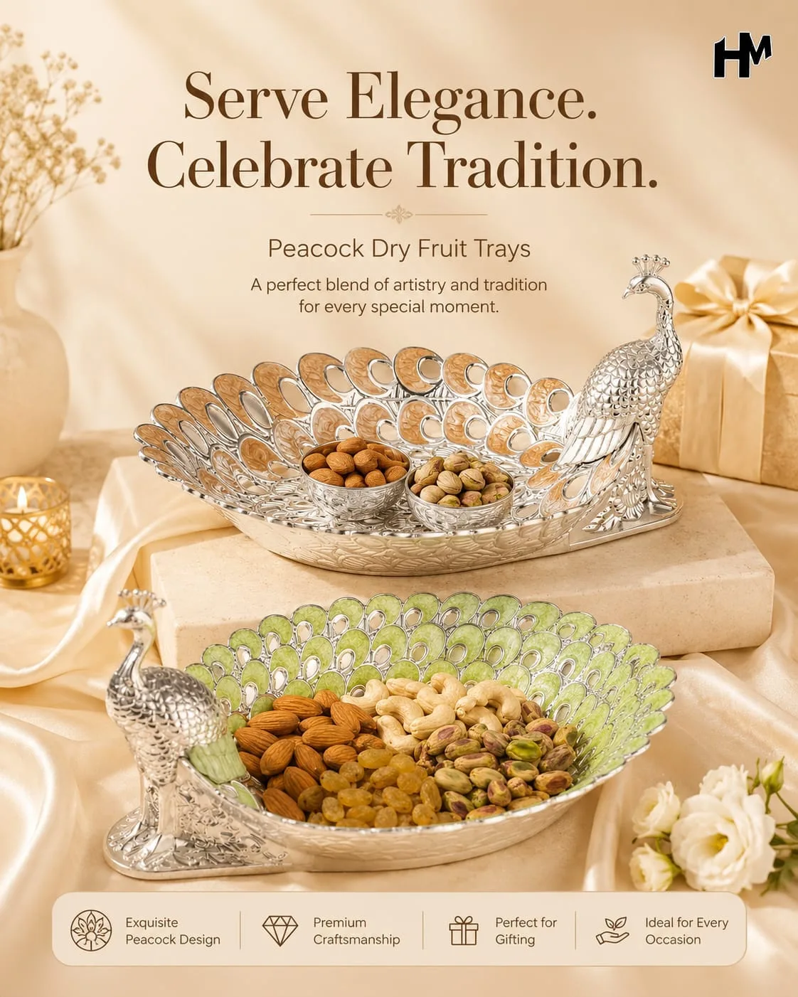 Imported Peacock Tray | Silver Plated Home Décor Tray 1 Beautiful imported peacock tray in imported silver plating. Elegant serving and home décor piece. Discount available on bulk orders. Imported Peacock Tray
