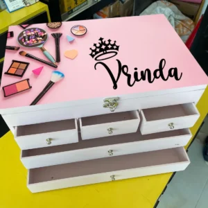large wooden makeup vanity box organizer