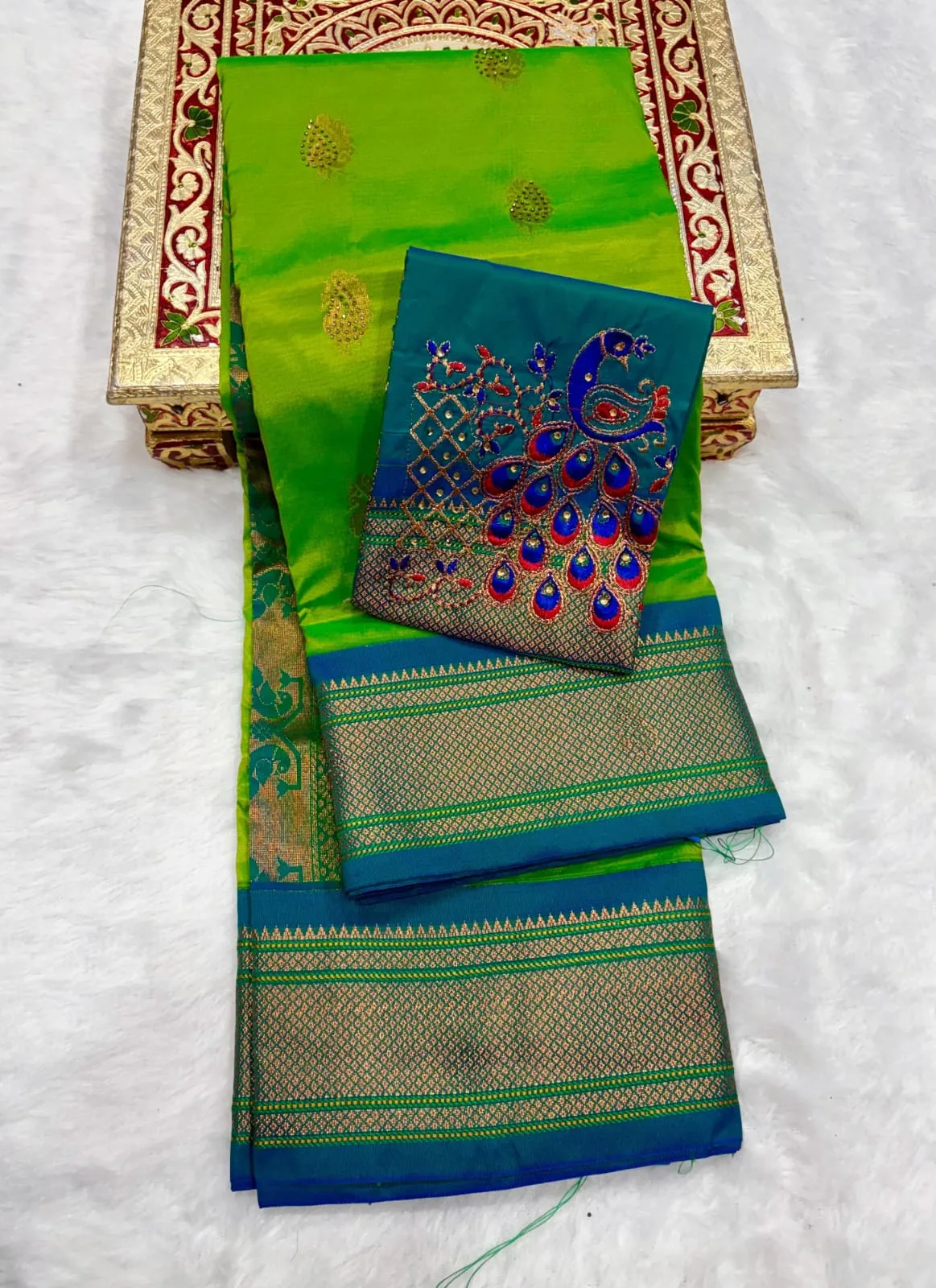 Mango Kadiyal Aari Work Paithani Saree | Youteek 3 Premium soft shiny tana silk mango kadiyal aari work Paithani saree with shoulder butti, rich pallu and contrast blouse. Dasara Diwali special. Full stock. mango kadiyal aari work paithani saree