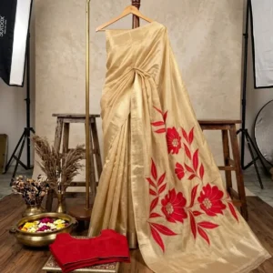 party wear tissue saree with applique work